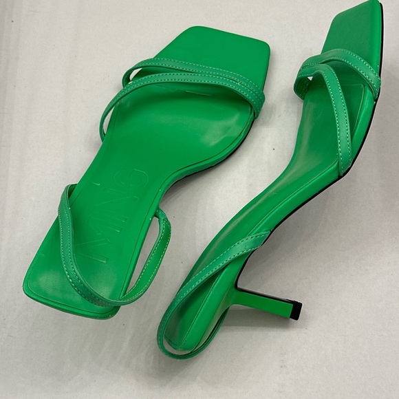 MANGO Green Triangle Heels Strappy Sandals Square Toe Size 9 - Picture 6 of 14